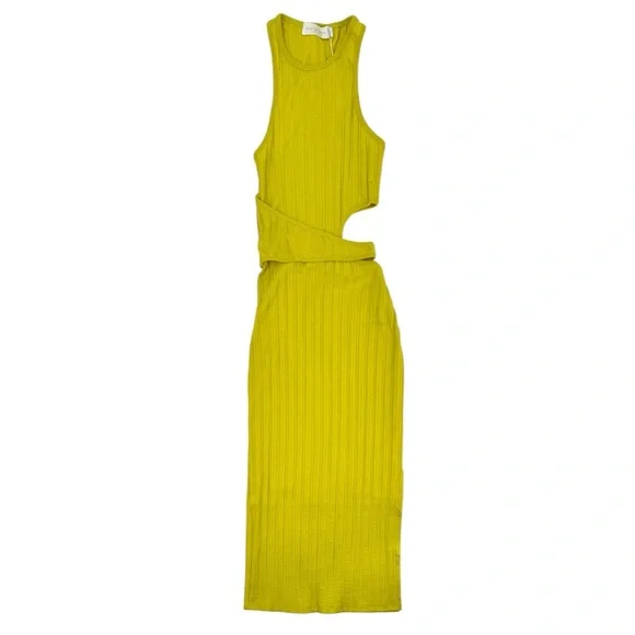 NWT Jonathan Simkhai Kaya Cut-Out Rib Knit Lime Yellow Green Midi Tank Dress